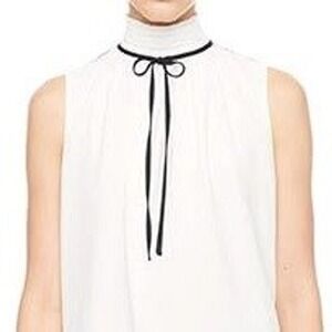 Karl Lagerfeld Paris Womens White Smocked Mock Neck Tie Blouse Medium
